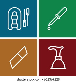 Rubber icons set. set of 4 rubber outline icons such as plunger, pipette, eraser