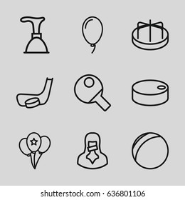 Rubber icons set. set of 9 rubber outline icons such as child playground carousel, plunger, censored woman, balloon, hockey puck, hockey stick and puck, table tennis