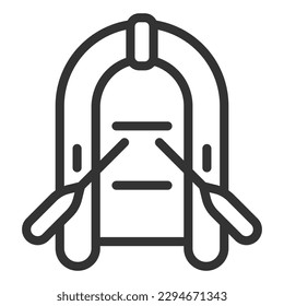 Barco inflable de caucho con remos - ícono, ilustración de fondo blanco, estilo de contorno