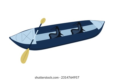 Rubber inflatable boat with paddling or rowing isolated on white background. Inflatable boat in flat illustration. Ocean or marine vector transport.