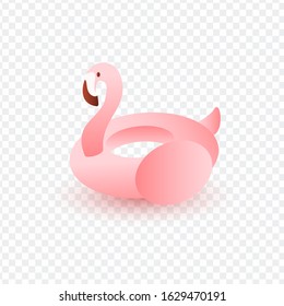 Rubber inflatable pink flamingo swimming pool ring on a white background. Summer pool toy vector illustration template