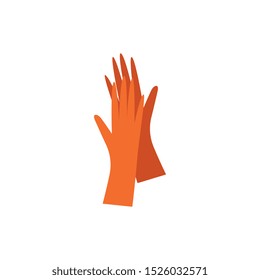 Rubber latex gloves for hand protection during house work, orange hand drawn pair of safety gloves isolated on white background - flat vector illustration