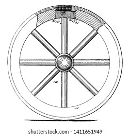 Rubber Made Wheel Tire is a ring shaped covering that fits around a wheel to protect it and enable better vehicle performance by providing a flexible cushion, vintage line drawing or engraving