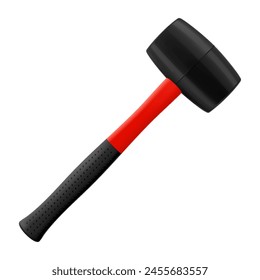 Rubber mallet, isolated on white background. Tile hammer. Hand tools for laying tiles and stones. Tool for straightening work. Realistic 3d vector illustration