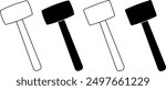 rubber mallet and wooden mallet icon set