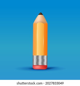 Rubber pencil eraser for wood. Yellow pencil isolated on blue background.