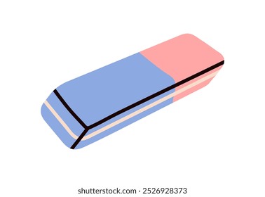 Rubber, pink and blue gum dobule eraser, school supply, stationery tool for erasing, hard and soft gummy vinyl accessory flat vector illustration.