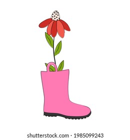 Goma, bota rosa con flor. Ilustración vectorial.