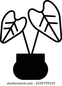 Ilustración de vector de línea y glifo de planta de goma