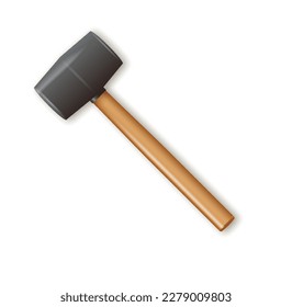 Rubber plastic hammer with wooden handle. Hammer for laying stone and tiles rubber Industrial workers vector tool. Equipment for repair, contract and locksmith work. Vector