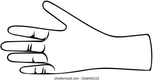 Rubber plastic medical gloves hand, linear sketch vector