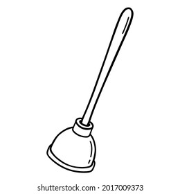 Rubber plunger isolated on white background. Plumbing tool for cleaning clogged pipes. Vector hand-drawn illustration in doodle style. Suitable for your projects, decorations, logo, various designs.