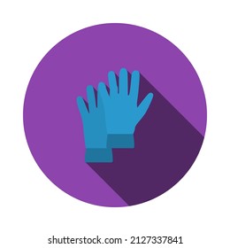Rubber Protective Gloves Icon. Flat Circle Stencil Design With Long Shadow. Vector Illustration.