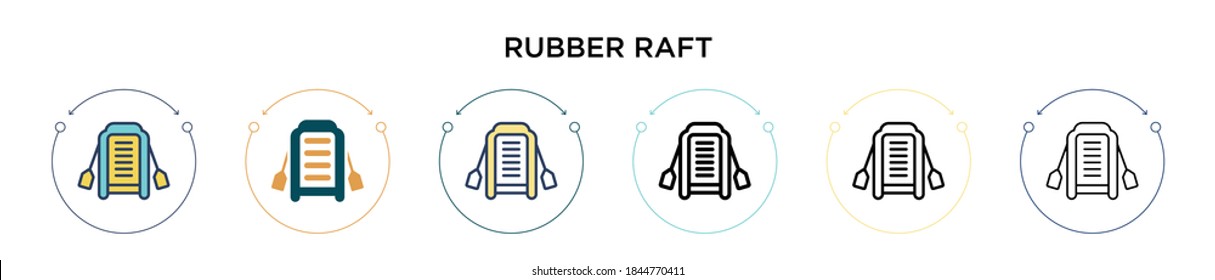 Rubber raft icon in filled, thin line, outline and stroke style. Vector illustration of two colored and black rubber raft vector icons designs can be used for mobile, ui, web