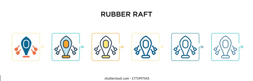 Rubber raft vector icon in 6 different modern styles. Black, two colored rubber raft icons designed in filled, outline, line and stroke style. Vector illustration can be used for web, mobile, ui