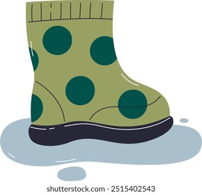 Bota De Chuva De Borracha Na Ilustração Do Vetor De Poça