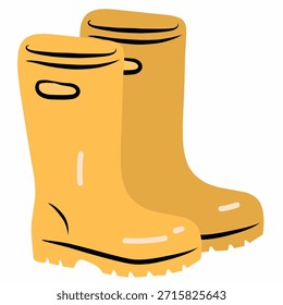 Botas de borracha de chuva em estilo plano desenhado à mão para ilustrações da estação chuvosa. Adequado para conteúdo infantil, gráficos meteorológicos e designs de outono.