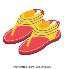Rubber red sandals icon. Isometric of rubber red sandals vector icon for web design isolated on white background