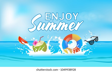 The rubber ring and fruit on the beach splash summer fun.