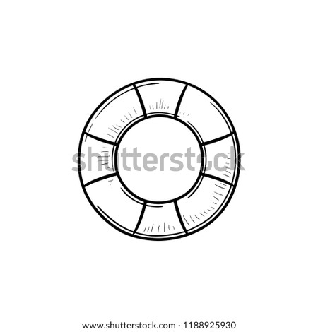 Rubber ring hand drawn outline doodle icon. Floating lifebuoy and sea vacation, life saver and safety concept. Vector sketch illustration for print, web, mobile and infographics on white background.