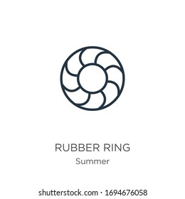 Rubber ring icon. Thin linear rubber ring outline icon isolated on white background from summer collection. Line vector sign, symbol for web and mobile
