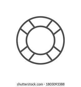Rubber ring line flat black icon. Lifesaver vector illustration isolated on white.