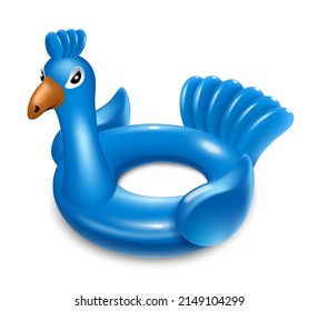Anillo de goma para nadar en la piscina. Pájaro pavo real azul. Vida. Aislado sobre fondo blanco Ilustración vectorial realista.
