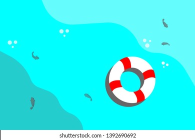 Rubber rings in the sea, beautiful scenery, summer, vector illustration