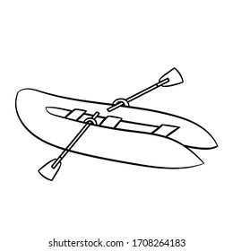 Rubber rowing boat.A simple sketch drawn by hand.Summer vector illustration in Doodle  style. Isolated object on a white background. For the design of icons, logos, and children's coloring books.