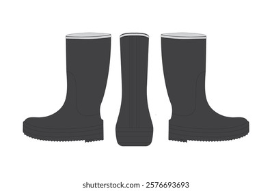 rubber shoes, fire shoes, long shoes, black shoes