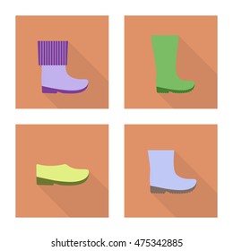 Rubber Shoes flat icon with long shadow for design. Autumn set. Vector illustration.