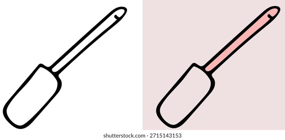 Espátula de borracha raspador de cozinha rabiscar esboço ilustração vetorial para design culinário, assar, cozinhar e preparação de alimentos, apresentado como um simples desenho de arte em linha preta e branca para temas de alimentos