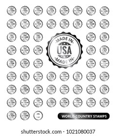 Rubber Stamp from all major countries. 'Made in' labels stamps. Collection of red rubber stamp.