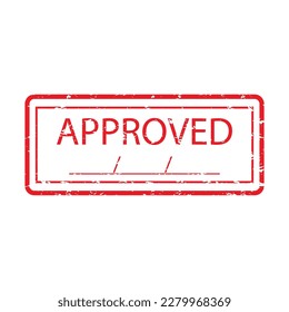 Rubber stamp approved with place for date. Vector illustration. Signature of document, paperwork business office, authorization and certification, rubber red ink stamp, certification concept