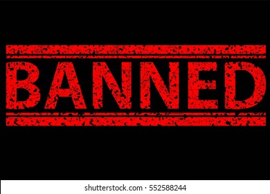 Rubber Stamp, Banned, at Black Background

