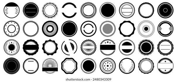 Rubber stamp collection in black. Set of blank circle label stamp. Empty rubber stamp icons. Black round stamp border template