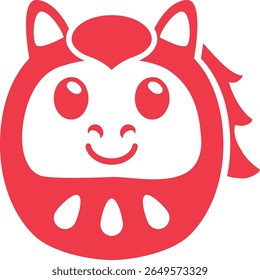 Rubber stamp of the cute horse daruma doll on white background. New year's illustration for the Year of the Horse.