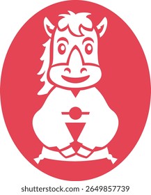 Rubber stamp of the cute horse on white background. New year's illustration for the Year of the Horse.