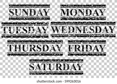Rubber Stamp Effect, Days in a Week, at transparent effect background