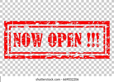 Rubber Stamp Effect, Now Open, at Transparent Effect Background