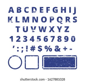 Rubber stamp font. Red letters and numbers template typography for stamp