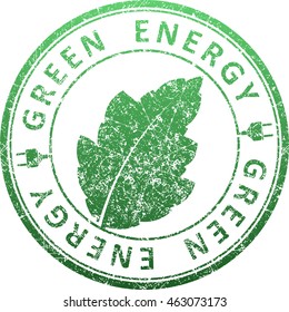 Rubber stamp green energy round vector design with leaf and power plug connectors