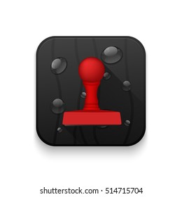 rubber stamp icon With long shadow over app button