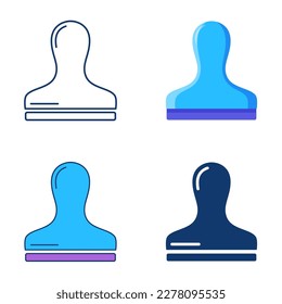 Rubber stamp icon set in flat and line style. Approval or postal stamp, certified symbol. Vector illustration.