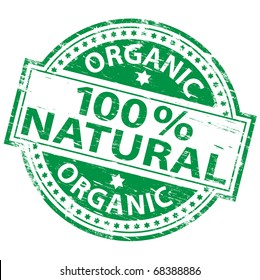 Rubber stamp illustration showing "100 percent natural" text