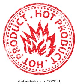 Rubber stamp illustration showing "HOT PRODUCT" text