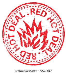 Rubber stamp illustration showing "RED HOT DEAL" text