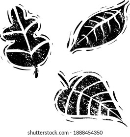 Rubber Stamp Leaves, Leaf Vector With Printmaking Texture