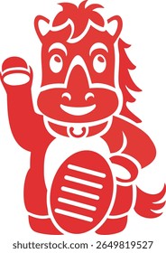 Rubber stamp of the lucky horse on white background. New year's illustration for the Year of the Horse.