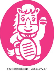 Rubber stamp of the lucky horse on white background. New year's illustration for the Year of the Horse.